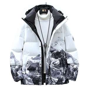 现货仓库桥园路连帽轻薄学生雪山渐变色情侣白鸭绒羽绒服外套图片
