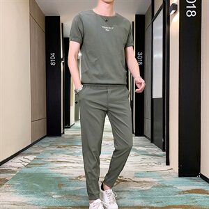 新款莱卡冰爽T恤休闲裤短袖运动套装夏季冰丝大码两件套T737-P60
