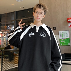 2024春季新款华棉POLO领条纹卫衣套头长袖上衣WP2407-P50控78，男装卫衣，电商B370