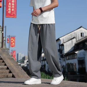 春夏新款风棉麻宽松透气休闲裤男士帅气阔腿直筒裤K2511-P65图片