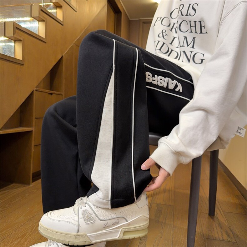 2025冬季加绒保暖直筒休闲裤宽松印花拼接裤子*CK25101*P45加绒50，男装棉衣，星座511-1