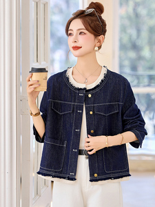 时尚拼接假两件小香风牛仔短外套女2025春秋新款洋气减龄夹克上衣图片