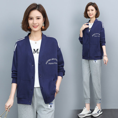 时尚休闲刺绣卫衣套装女宽松显瘦长袖开衫外套+裤子两件套,女装卫衣/绒衫,依恋蒂丝