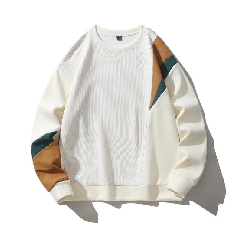 日系平铺!港风宽松大码三色拼接圆领休闲卫衣Y3713P42,男装卫衣,星座914