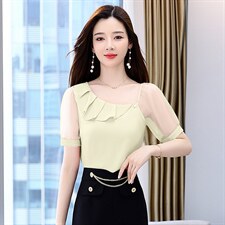 2023年夏季韩版时尚荷叶边压褶拼接衬衣，女装衬衫，时尚俏佳人