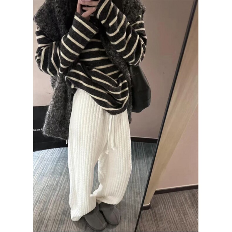 休闲裤秋季款竖条绗缝夹棉直筒休闲抽绳松紧腰阔腿棉裤K6736-P46，男装棉裤，星座412-3