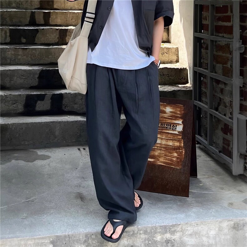 【现货量大价优】亚麻凉感休闲西裤复古宽松直筒阔腿裤K06025P55，男装西裤，星座1004（原星座815-3）
