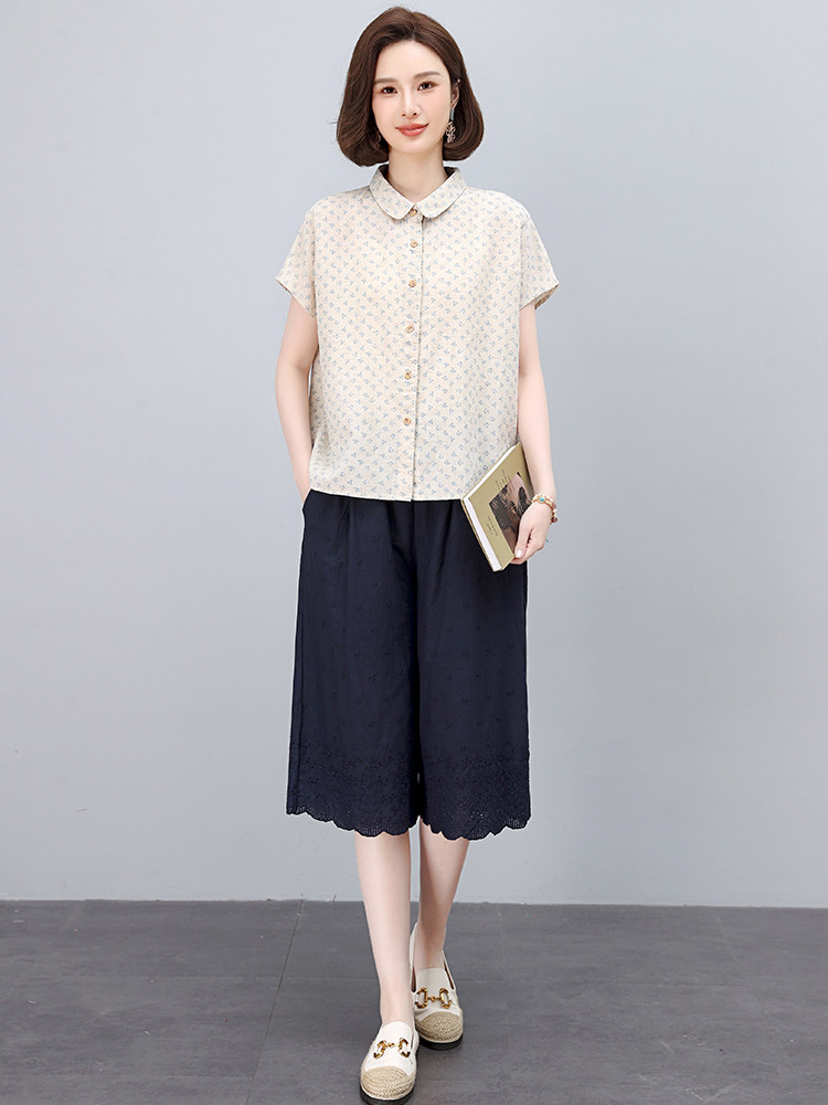 时尚套装女2025新款夏日绝美穿搭一整套妈妈休闲文艺棉麻风两件套，女装套装/套裙，奕阳依阁