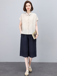 时尚套装女2025新款夏日绝美穿搭一整套妈妈休闲文艺棉麻风两件套，女装套装/套裙，奕阳依阁