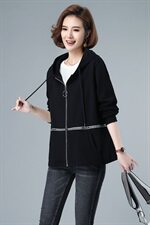 2021春秋装新品连帽纯棉女士外套40-49周岁纯色全棉上衣自主图，女装短外套，伊满意