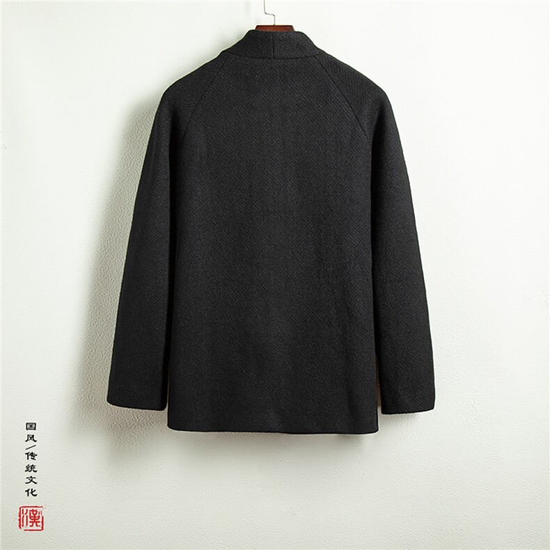 秋冬新款风男装呢料男士改良汉服斜襟加厚外套HW206P140,男装民族服装,钱塘802