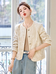 小香风气质新中式刺绣短外套女2025春秋新款百搭圆领西装开衫上衣图片