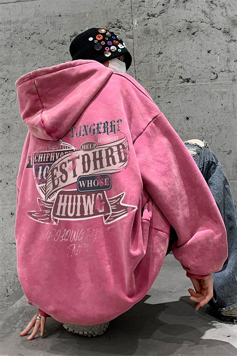 男装做旧加厚连帽卫衣23秋冬季机车印花男生外套XZ514-2-6676-P78,男装工装外套,星座514-2(原B239)
