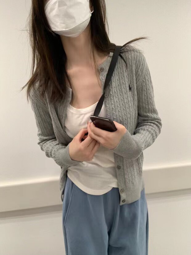 日系麻花毛衣针织衫开衫女装秋季新款学院风修身短款外套,针织衫/毛衣,半城羊绒