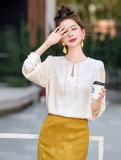 新中式衬衫女春秋2025新款洋气高端长袖衬衣减龄女士上衣，商品下架区，秀美人生