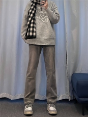 美式hiphop烟灰色毛边修身直筒显瘦牛仔裤痞帅高街，男装牛仔裤，星座310A-4