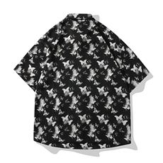 b413-1-CS340冰丝蝴蝶印花短袖衬衫男夏季痞帅休闲衬衣男，男装衬衫，电商B413-1