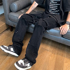 XZ221-1/K1503/P55美式高街工装绑带微喇叭休闲牛仔裤，男装牛仔裤，星座221-1