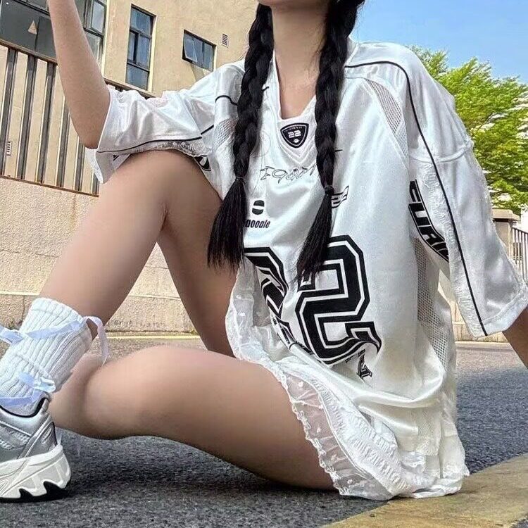 美式美式运动风球衣t恤超宽松短袖T恤女潮牌球衣风短袖T恤女夏季,男装T恤,星座506A