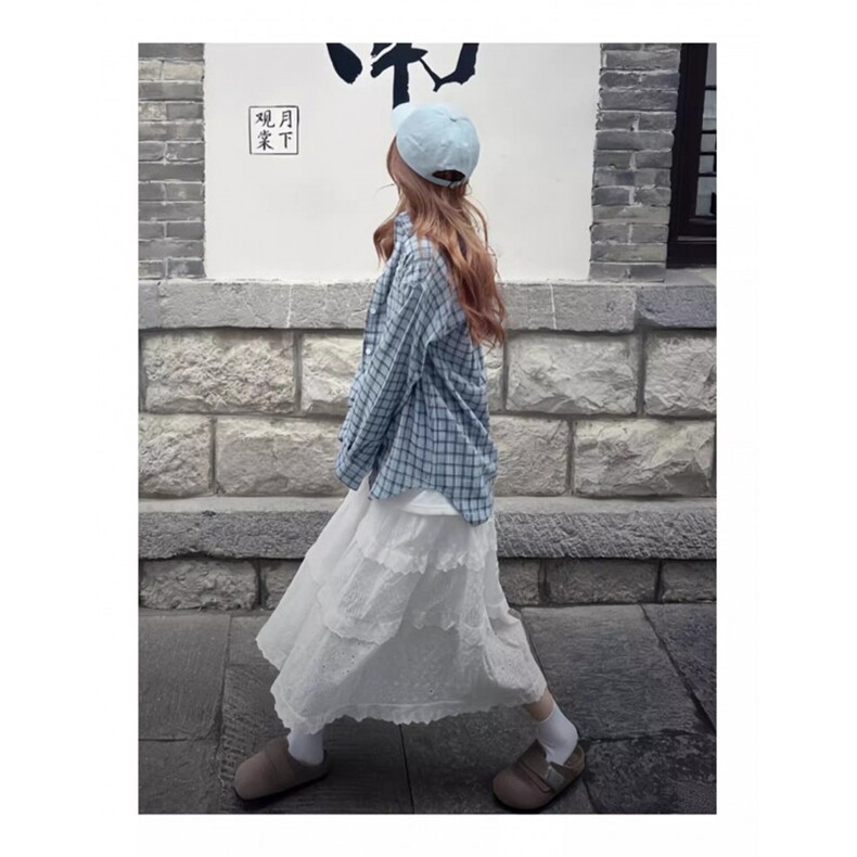 TC659-p45韩系复古蓝色格子衬衫女2026早春abc刺绣衬衣，女装衬衫，星座617A-2