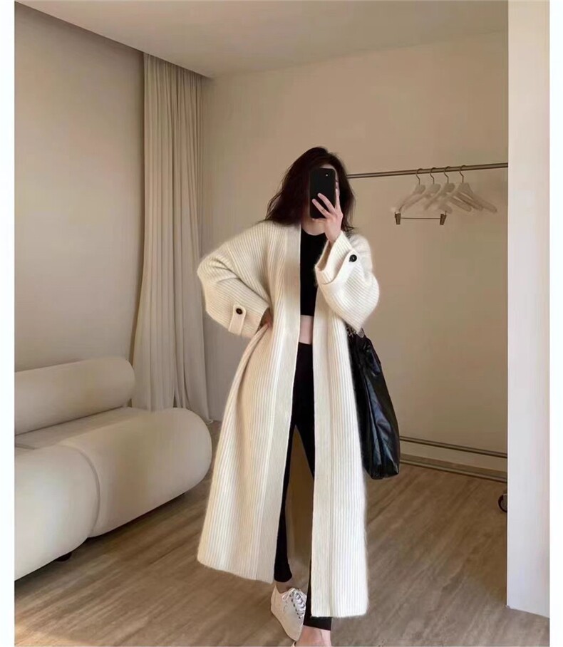 2025年秋季新款加长加厚针织女士大衣外套时尚休闲通勤百搭,女装双面呢大衣,冀清阳荣