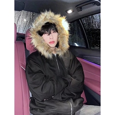 1014-1-WF103-P58-美式潮牌毛领拉链开衫连帽卫衣秋冬季外套潮，女装短外套，星座1014-1
