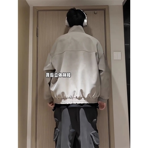 网图切片 （扎染pu）复古立领皮夹克宽松百搭外套J2599-特P58图片