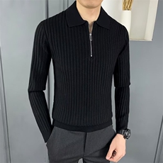 休闲轻奢翻领男polo衫简约纯色细条磨毛通勤针织毛衣，男装针织衫/毛衣，星座410-6（原星座1304-1）