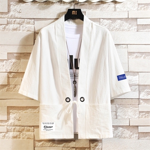 HF59062-P40风汉服男开衫外套七分袖道袍 砖墙挂拍图片
