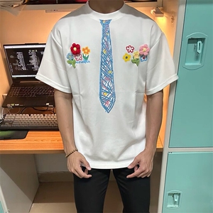 万针全刺绣解构设计260克重磅双纱纯棉高品质美式高街短袖T恤特35图片