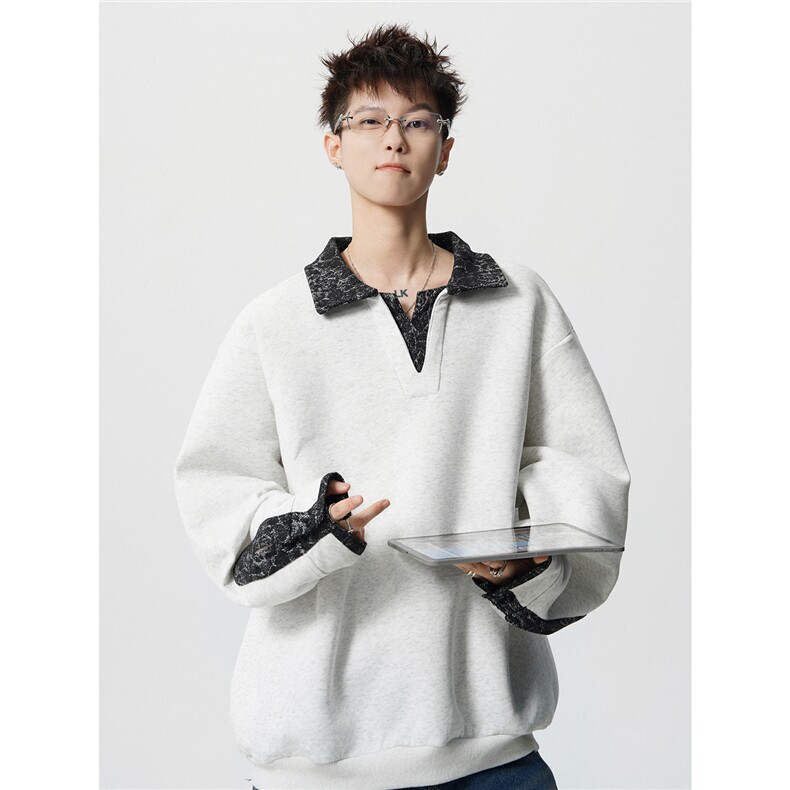 WY10173-特批50加绒P60美式重磅绒感V领卫衣大码撞色上衣外套,女装短外套,电商A059