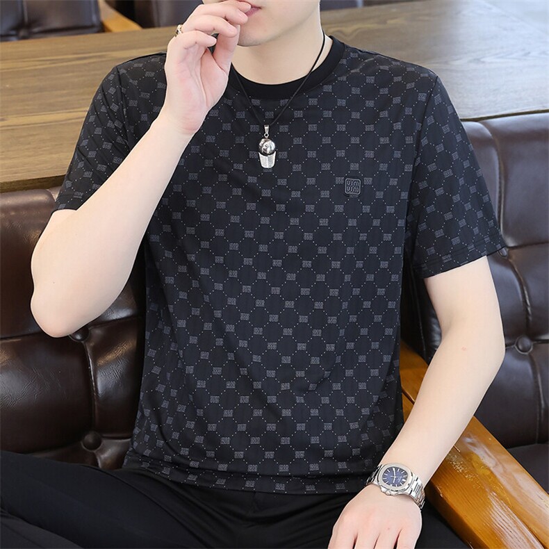 夏季冰丝短袖圆领时尚凉感休闲青年修身短袖T恤上衣XD3762-P30,男装T恤,星座310B-3