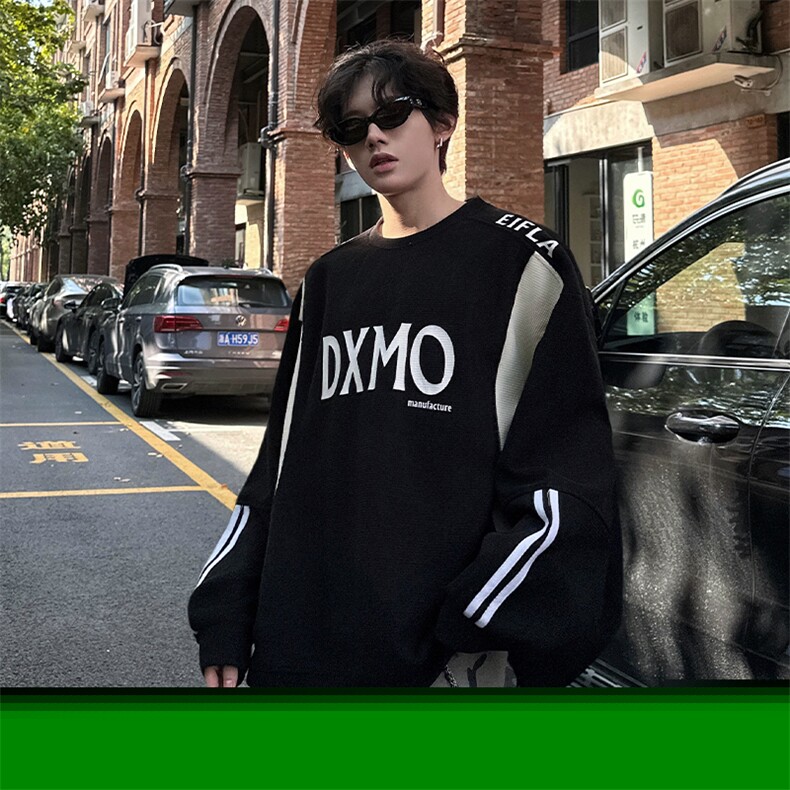 得物潮男华夫格卫衣宽松休闲套头休闲慵懒感卫衣常规P58加绒P68,男装卫衣,电商B319