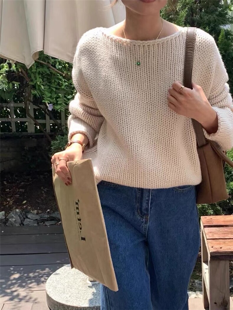 秋冬圆领毛衣女粗针纯色圆领羊毛针织打底衫,女装羊毛衫,思途羊绒