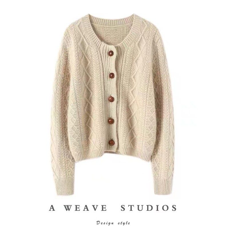 2024秋季新款长袖短款纯色开衫休闲舒适,女装短外套,美轩羊绒