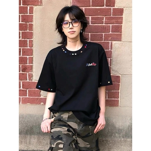 万针全刺绣工艺 高品质260克双纱纯棉美式高街短袖T恤 特P33图片