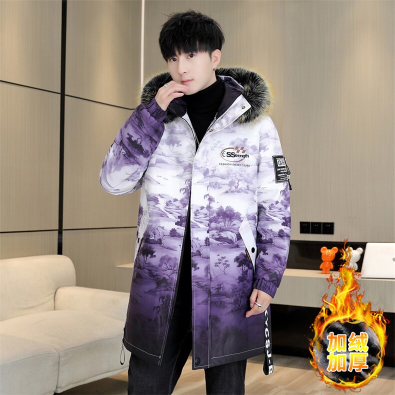 男士连帽外套冬季加绒加厚夹克加厚撞色大毛领棉衣男MY1718-P98图片