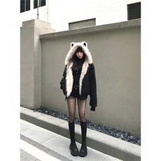 网图座山雕秋冬季连帽猫耳朵棉衣男女情侣装棉服外套潮流特P99，男装棉衣，电商C306-1