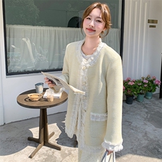 黄色淑女气质小香风蕾丝花边外套女2025春新款法式温柔高级感上衣，女装短外套，2C239