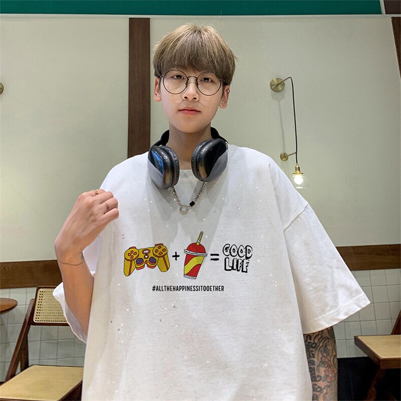 可48小时发货支持抖音得物来样二开 美式满天星亮片短袖T恤MTX649图片
