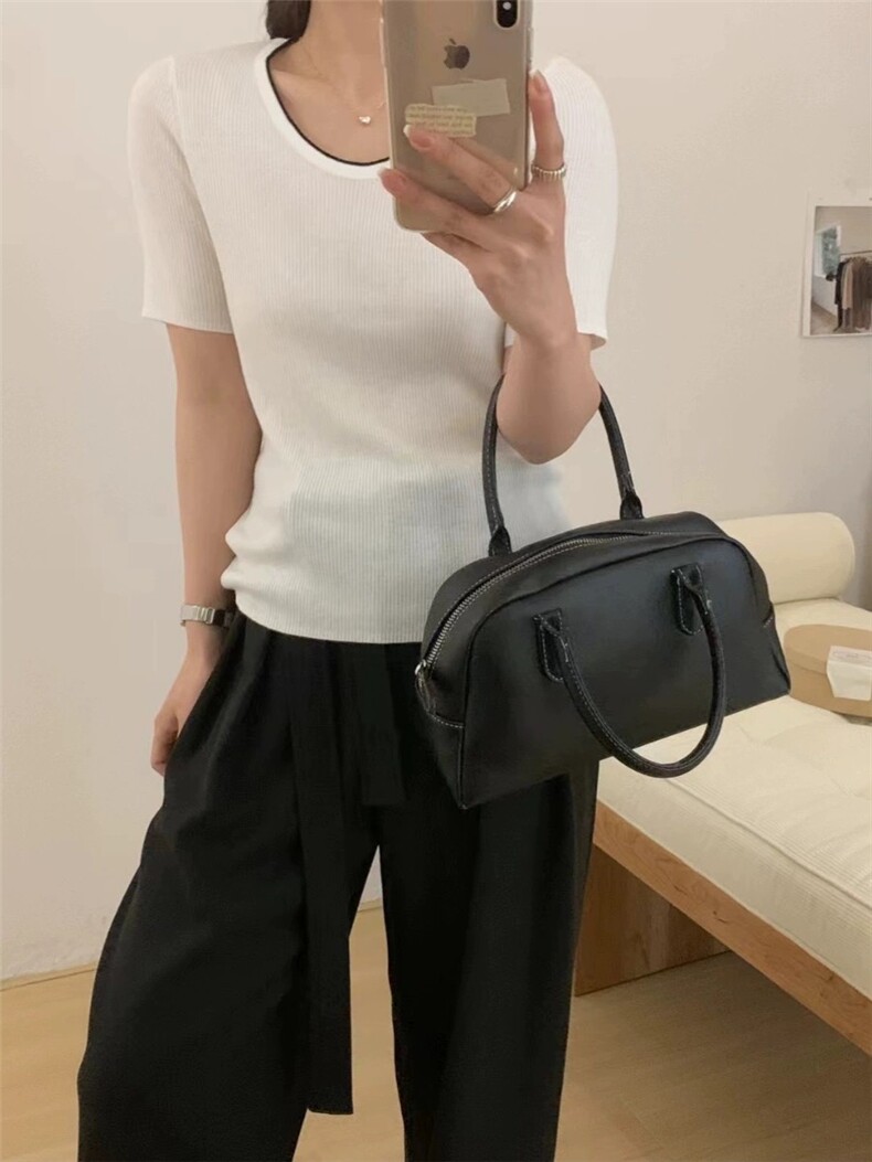 撞色设计感U领针织打底衫女夏季新款修身图片