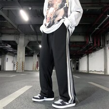 男春季高品质美式ins炸街条纹运动裤直筒宽松垂感休闲长裤Z32P35，男装休闲裤，星座1116-2