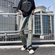 夏季新款男士破洞牛仔裤直筒牛仔长裤NZ37-P40，男装牛仔裤，星座308B-2