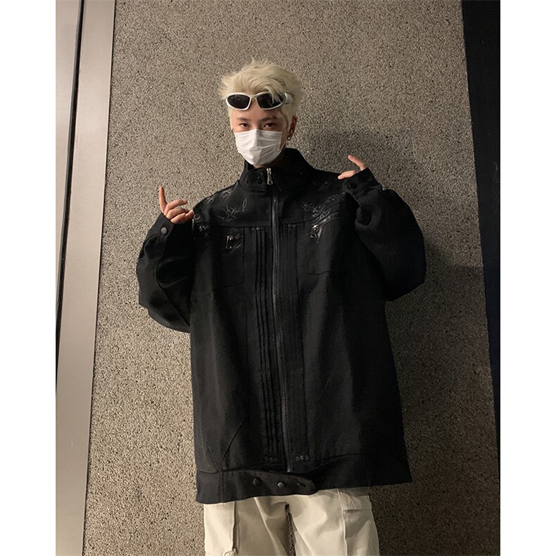 美式高街纯棉水洗印花立领机车服上衣男款宽松高级感夹克外套，男装夹克，星座410-6（原星座1304-1）