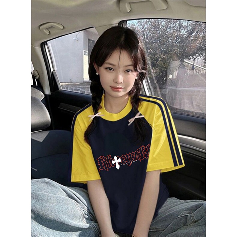 夏季美式高街重磅纯棉三条杠织带插肩撞色男女短袖T恤CZ26-特P25,男装T恤,电商A486