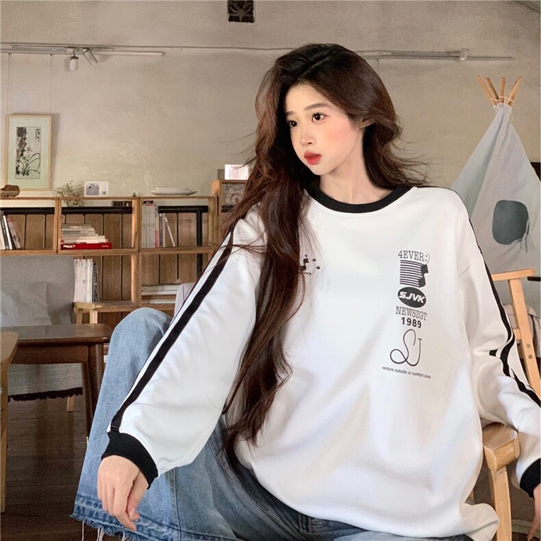 EE102-P50卫衣男女情侣装春秋薄款2024潮流宽松条纹圆领韩版上衣,男装卫衣,星座911-3