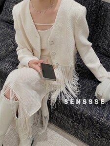 [现货] 流苏小香风外套女2022年春季新款V领短款上衣图片