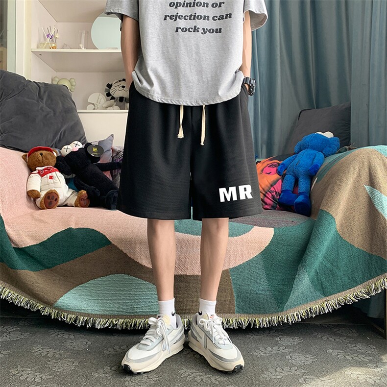 HD74253-P22 华夫格短裤男大码宽松五分裤男直筒中裤图片