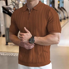 网图冰丝短袖t恤男生polo领针织衫显肌肉健身运动休闲上衣，男装Polo衫，星座410-7