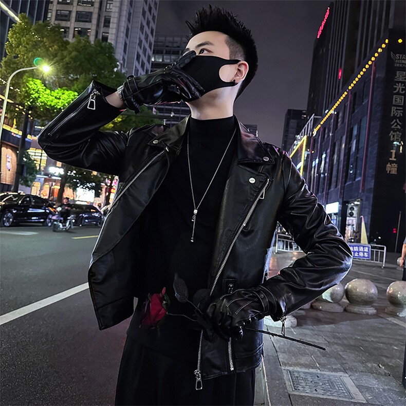 秋季新款翻领皮衣网红百搭修身皮夹克外套P6021-P118绒128,男装夹克,电商A368